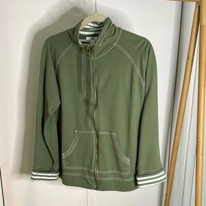 Ann Kline Sport Green Zip-Up‎ Hoodie with White Stripes size xl